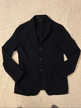 Giorgio Armani Navy Blue Rice Stitch Size 50 Waffle Blazer Jacket